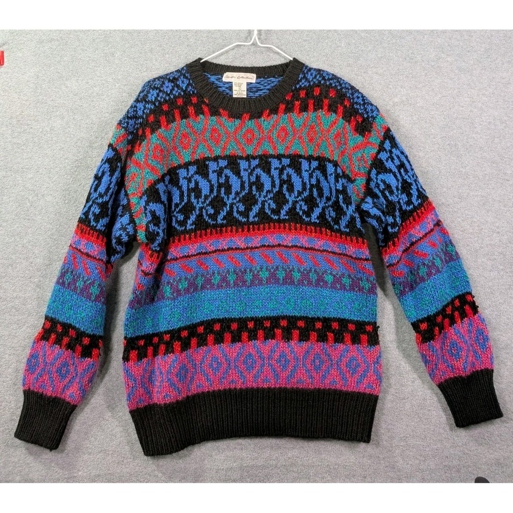 Abiatti Collection VTG‎ 80s 90s Chunky Knit Sweater L Shoulder Pad Geometric